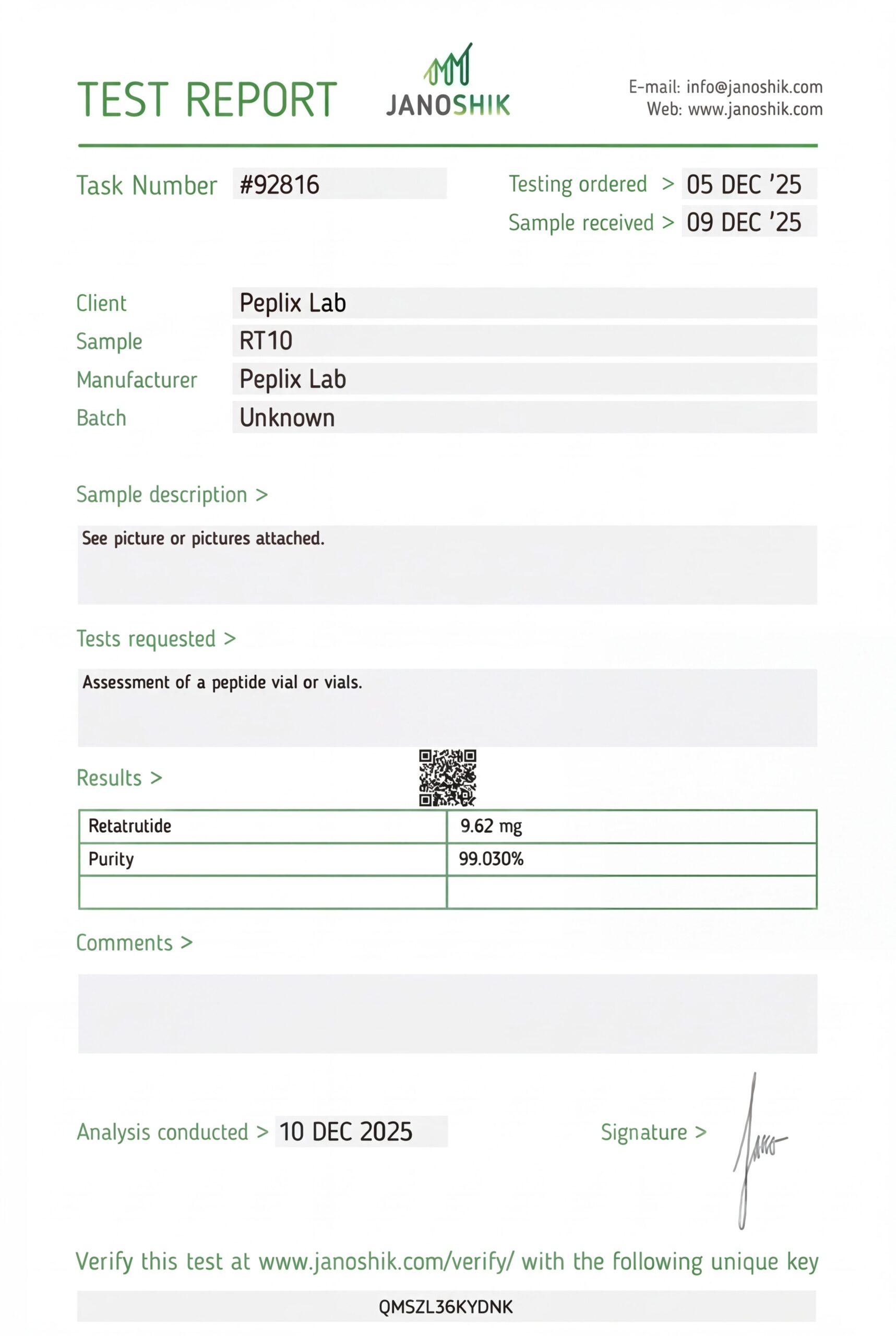 GLP3-RT Retatrutide 10mg COA