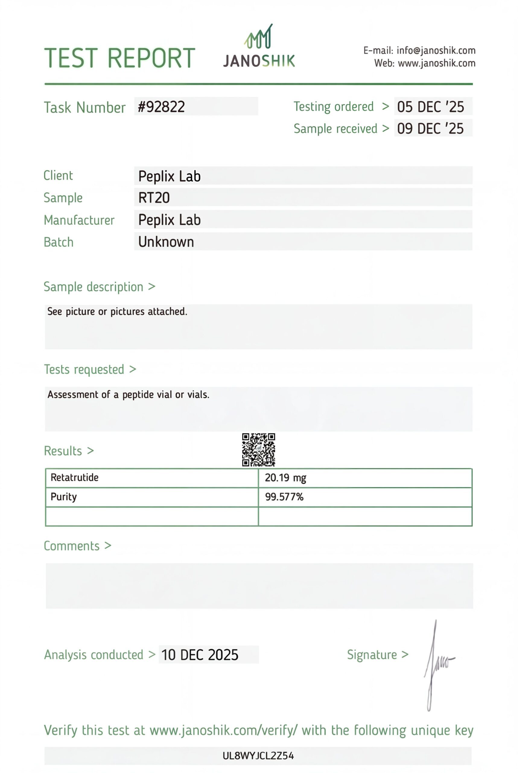 GLP3-RT Retatrutide 20mg COA