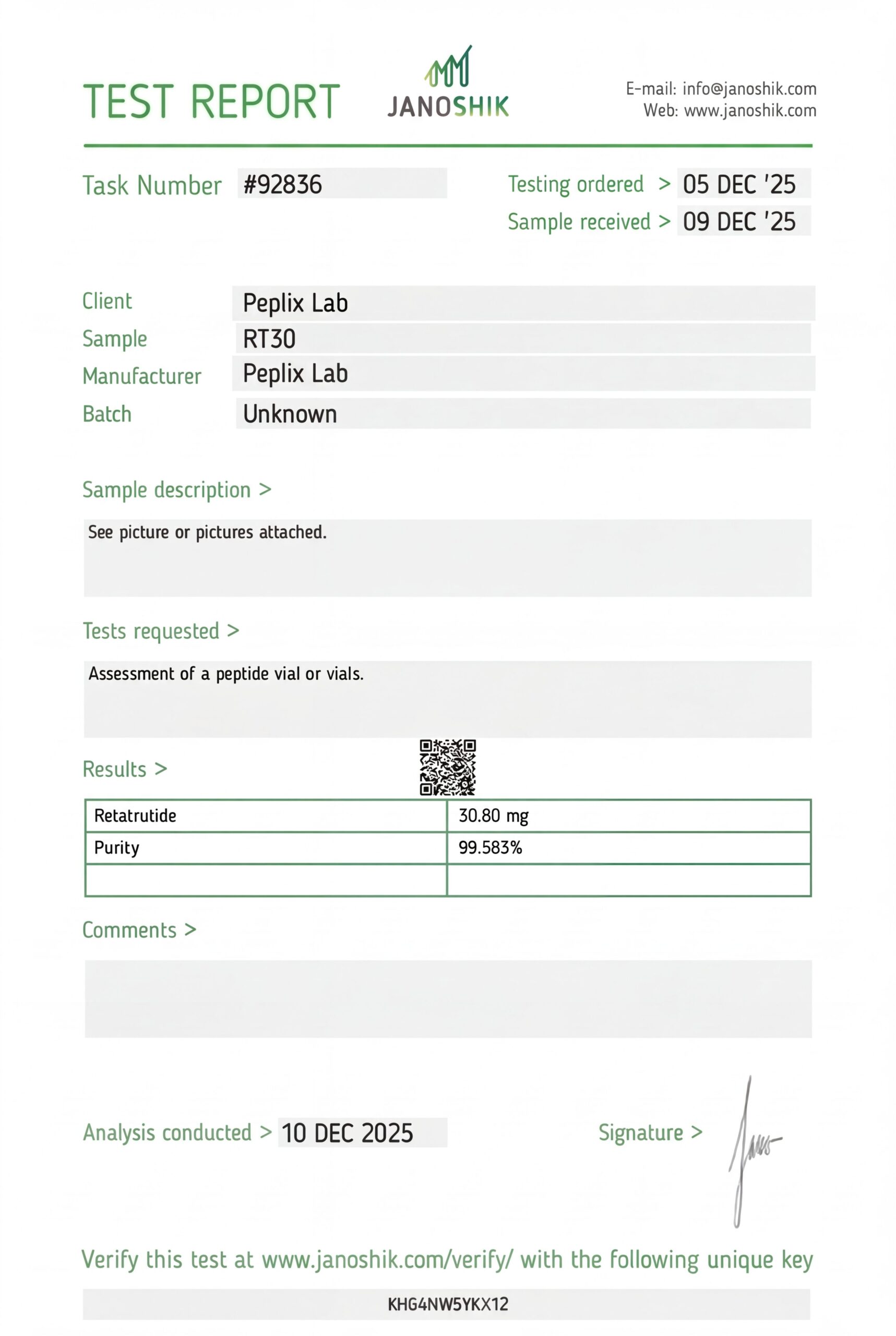 GLP3-RT Retatrutide 30mg COA