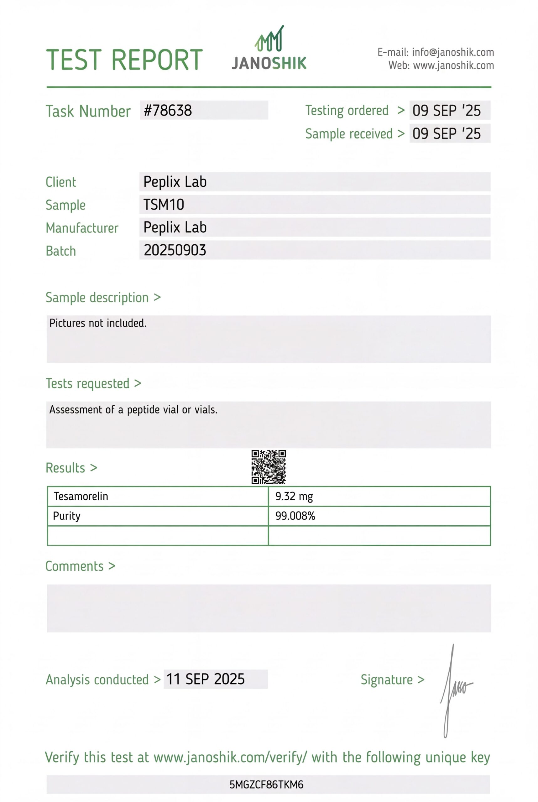 Tesamorelin COA